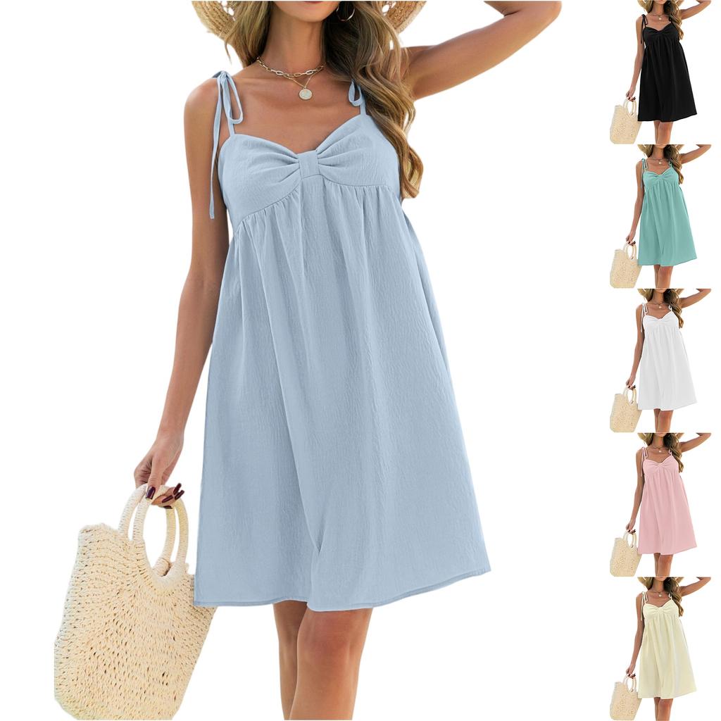 Women Sleeveless Mini Dress Loose Fit Casual Summer Dress Adjustable Strap Lightweight Fabric Comfortable Design
