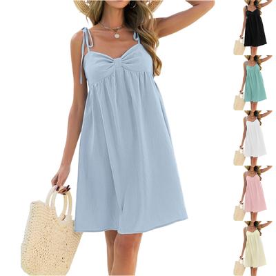 Women Sleeveless Mini Dress Loose Fit Casual Summer Dress Adjustable Strap Lightweight Fabric Comfortable Design