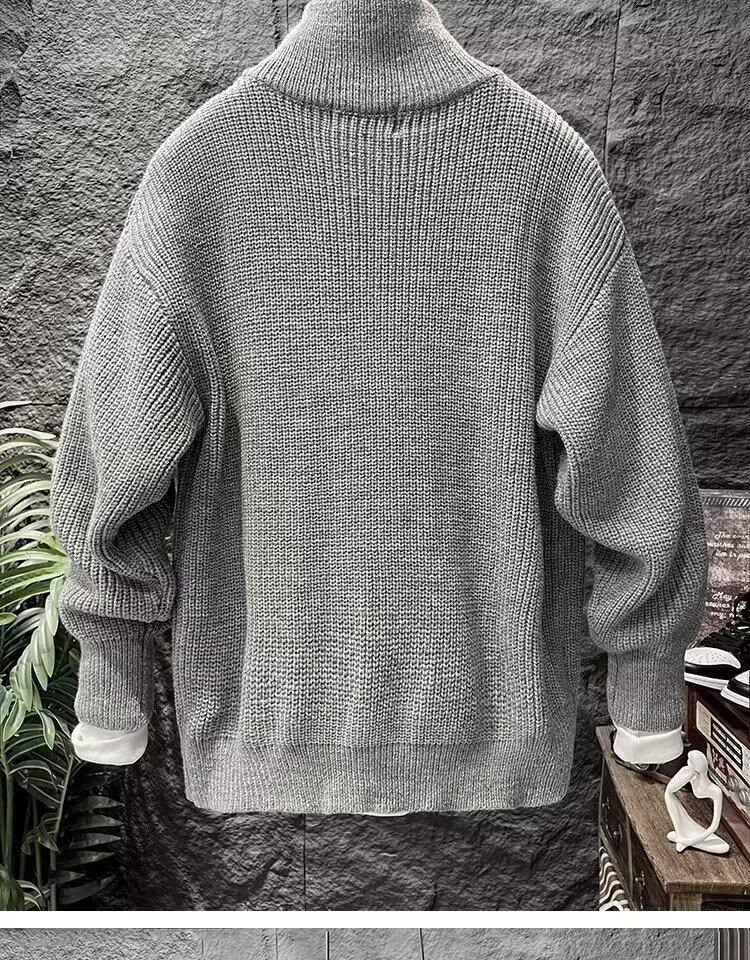 Versatile Double Zipper Cardigan: Autumn/Winter Loose Stand-up Collar Sweater Jacket