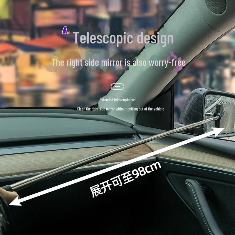 Retractable Car Rearview Mirror Cleaning Brush and Wiper