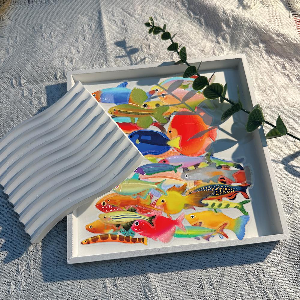 50PCS Cartoon Fish Sticker Transparent PET Laptop Phone Case Decoration iPad Waterproof Sticker