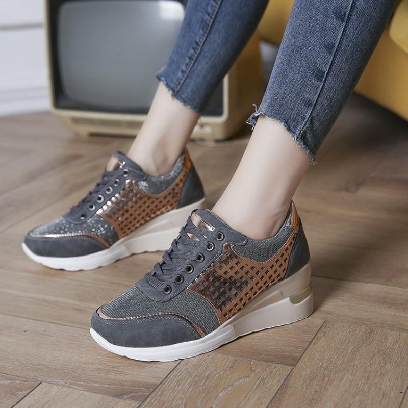 Platform Shoes Autumn Fashion Sneakers Patchwork Lace Up Flat Shoes for Women Non-slip Comfortable Sports Outdoor Running Shoes
