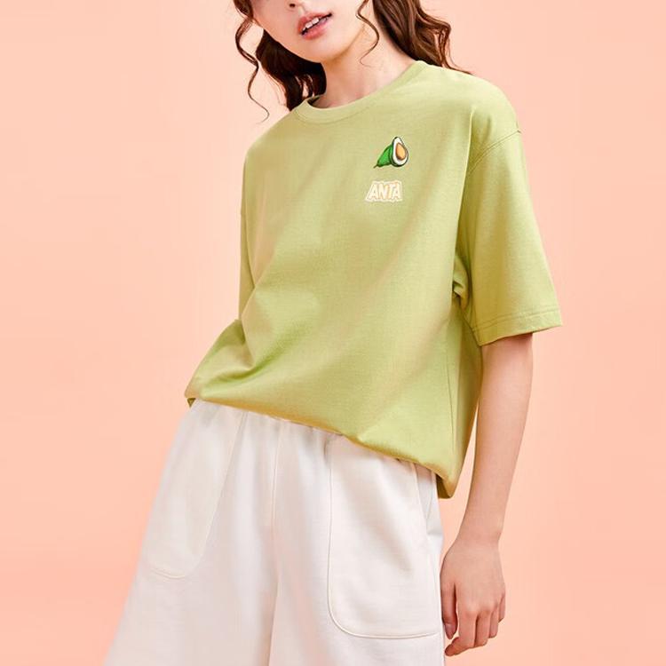 Anta Fruit Print Letter Round Neck Pullover Short Sleeve T-Shirt Women Tops Creek-Green 962328126-4