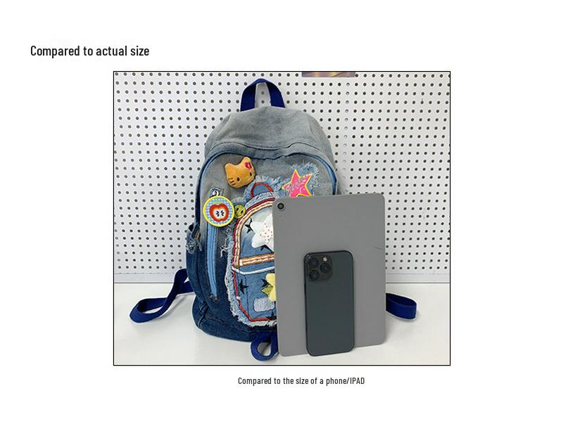 Retro Stern Patchwork Farbverlauf Denim Rucksack - Süße japanische Schultasche für Studenten