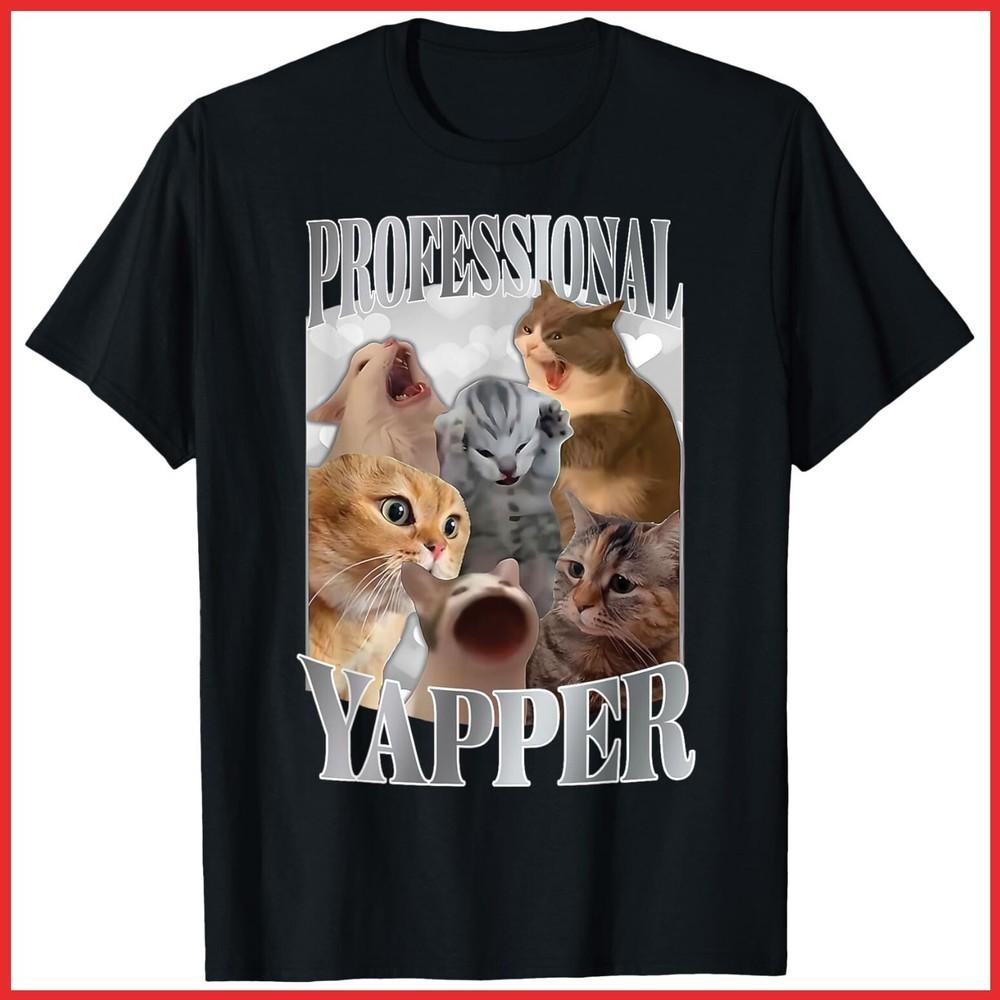 Professional Yapper Cat Funny Meme Black Cotton T-Shirt Unisex T-Shirt M