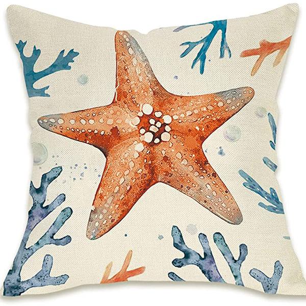 Summer Hot Style Ocean Style Pillow Beach Shell Pattern Blue Pillow Case Home Sofa Pillow Case Cushion Cover