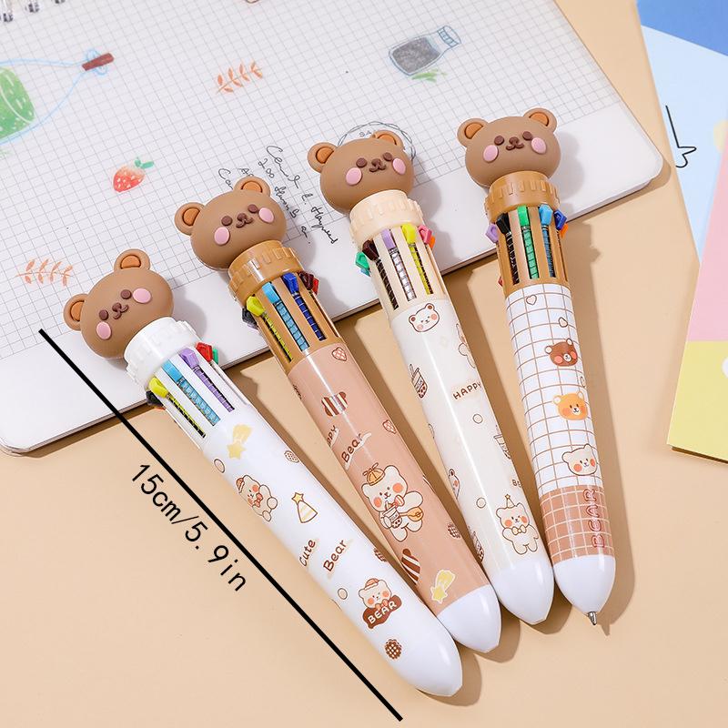 5 Cute Little Bear Ten-color Pen Cartoon Press 10 Color Ballpoint Pen Stationery Multi-color Hand Pen Graffiti Pen Oil Pen