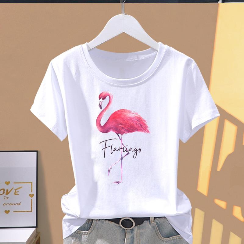 (Asian Size) Style Flower Cute O-neck Casual Clothing Short Sleeve T Shirt Printed T-shirts Fashion Female Women's Top Graphic Tee