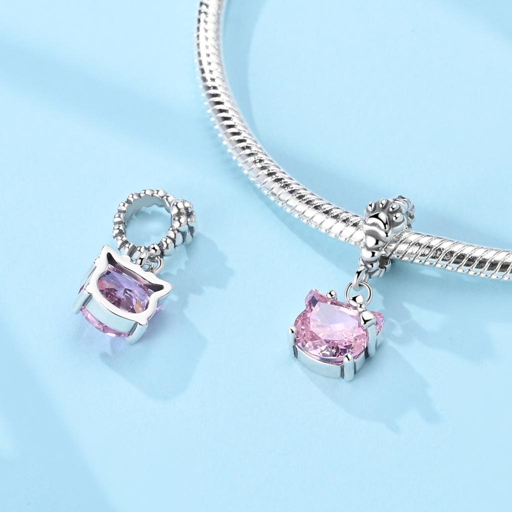 Genuine Copper Pink Cat Paw Print Pendant Piece Decorative Charms Bead Elements Jewellery Suitable For Authentic Bracelet Style For Women Present