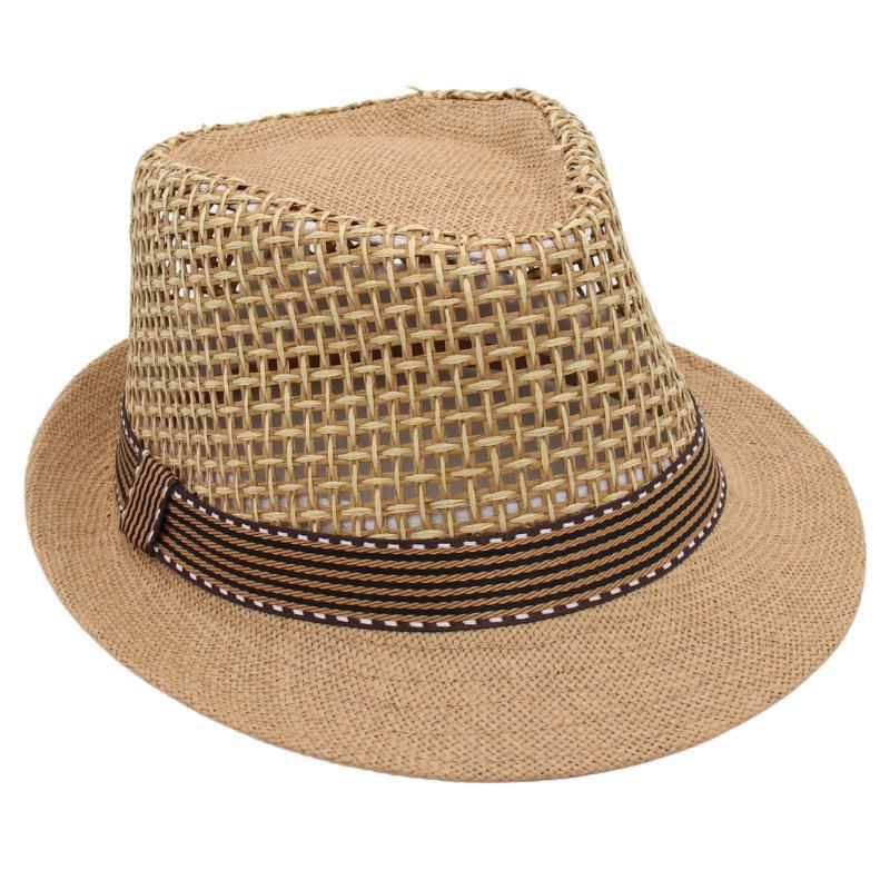Spring And Summer Gentleman Straw Hat Breathable Cool Hat Short Brim Sun Hat Old-Fashioned Jazz Hat Men'S And Women'S Hollow Top Hat Purely Handmade