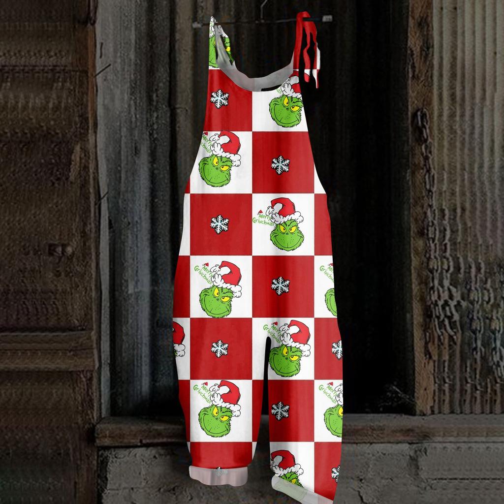 Women's Casual Loose Jumpsuit Christmas Print Wide Leg Jumpsuit Sleeveless With Pockets