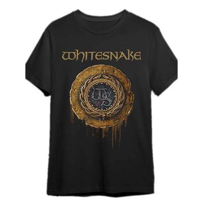 Whitesnake 1987 Logo Men's Vintage T-Shirt - Collectible Tee with Golden Badge Emblem, Relaxed Fit Crewneck, Iconic Snake Logo Design (Black), Casual