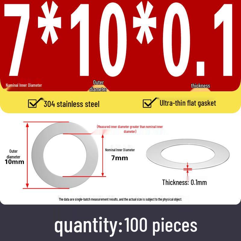 Plochá podložka z nerezové oceli 304 pro nastavení vůle hřídele (0,1/0,2/0,3 mm)