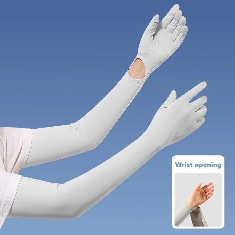 

Солнцезащитные женские летние перчатки с защитой от ультрафиолета UPF50+, длинные перчатки Ice Silk для верховой езды и вождения серый