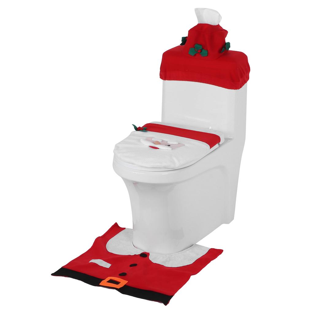 Christmas Toilet Seats Cover Bathroom Mat Decor Toilet Cover Rug Set Home Decoration