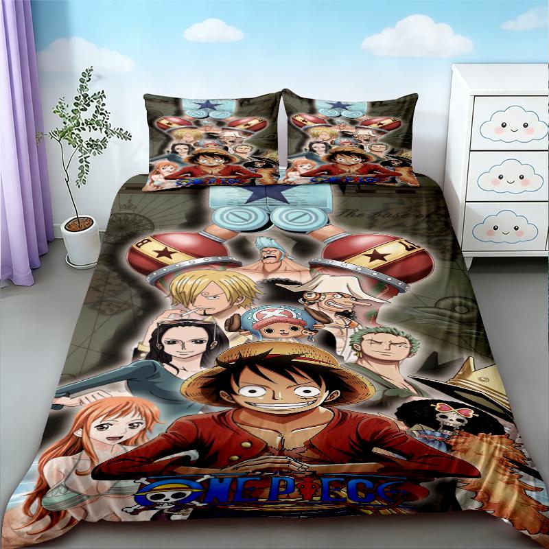 Luffy 3pcs Duvet Cover Set One Piece Cartoon Bedding Set Quilt Cover Breathable Comfortable for Bedroom Decor Best Teens Gifts