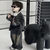 Children's Spring Autumn Retro Suit for Boys and Girls Loose Cowboy Jacket +pants Two Piece Set Outfits