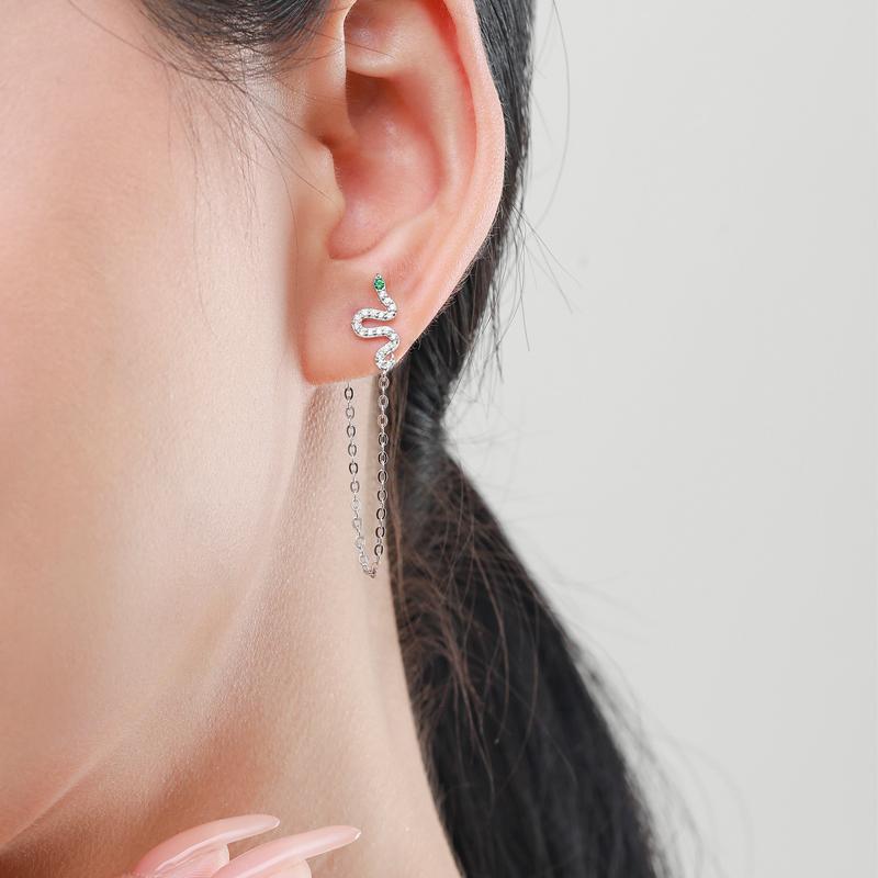 MODIAN Fashion Black Color Snake Stud Earrings 925 Sterling Silver Long Tassel Charm Earrings For Women Hypoallergenic Jewelry