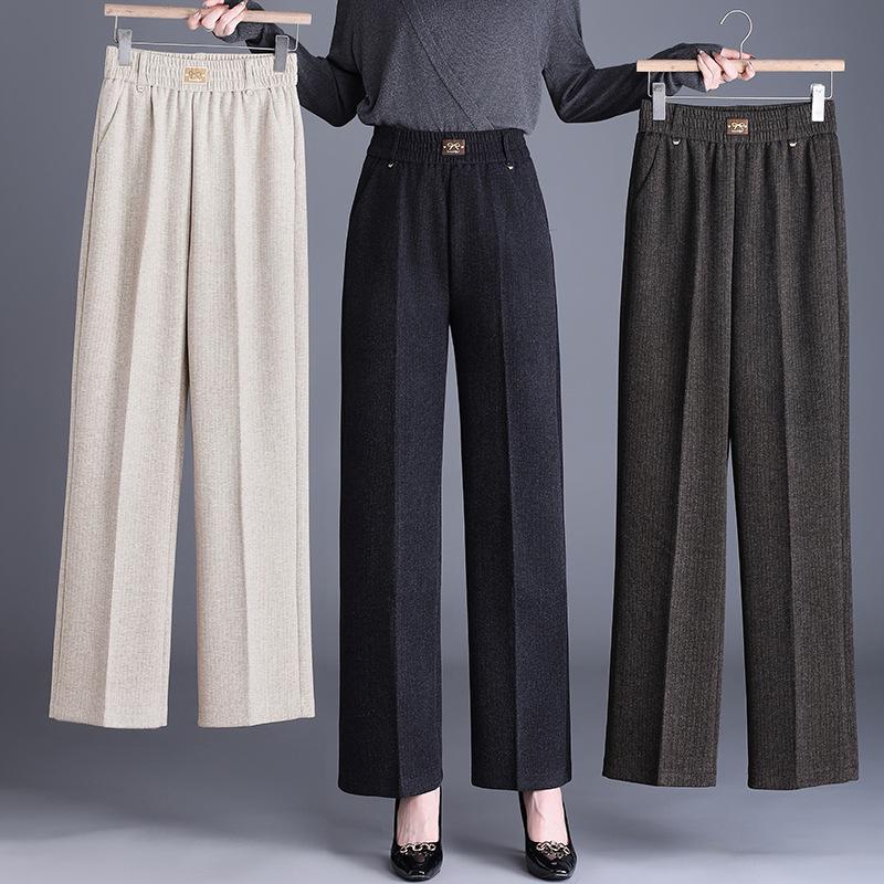 Women's Casual Thick Straight-Leg Pants for Spring, Autumn, and Winter - Suitable for Middle-Aged and Elderly