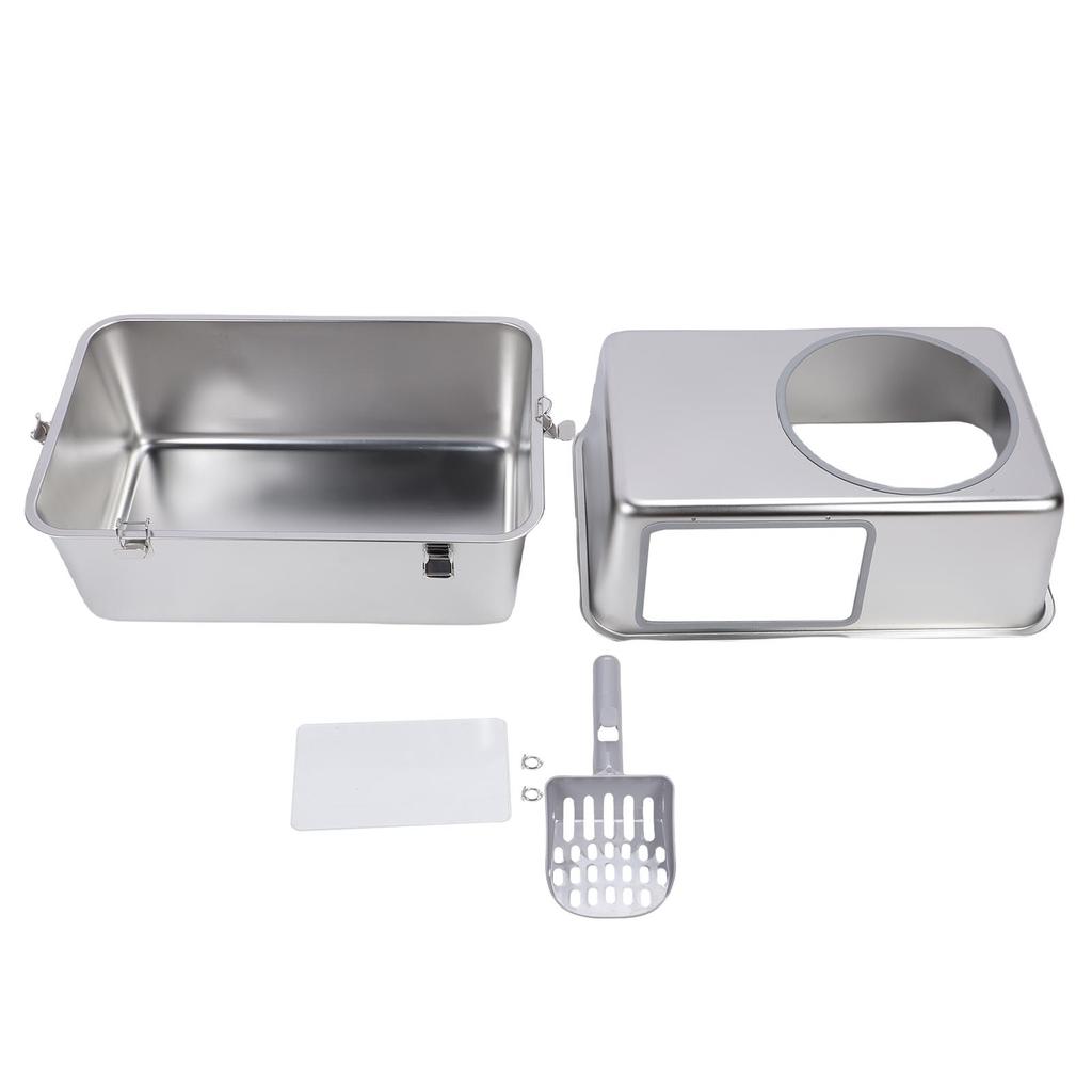 Enclosed Metal Cat Litter Box with Lid Scoop Prevent Splashing Stainless Steel Top Entry Cat Toilet For Multiple Cats