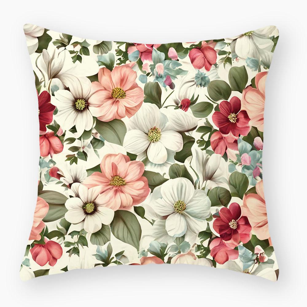 New Plant and Flower Print Pillowcase, Home Sofa Bedside Pillow Cushion Cover, Car Seat Cushion Cover