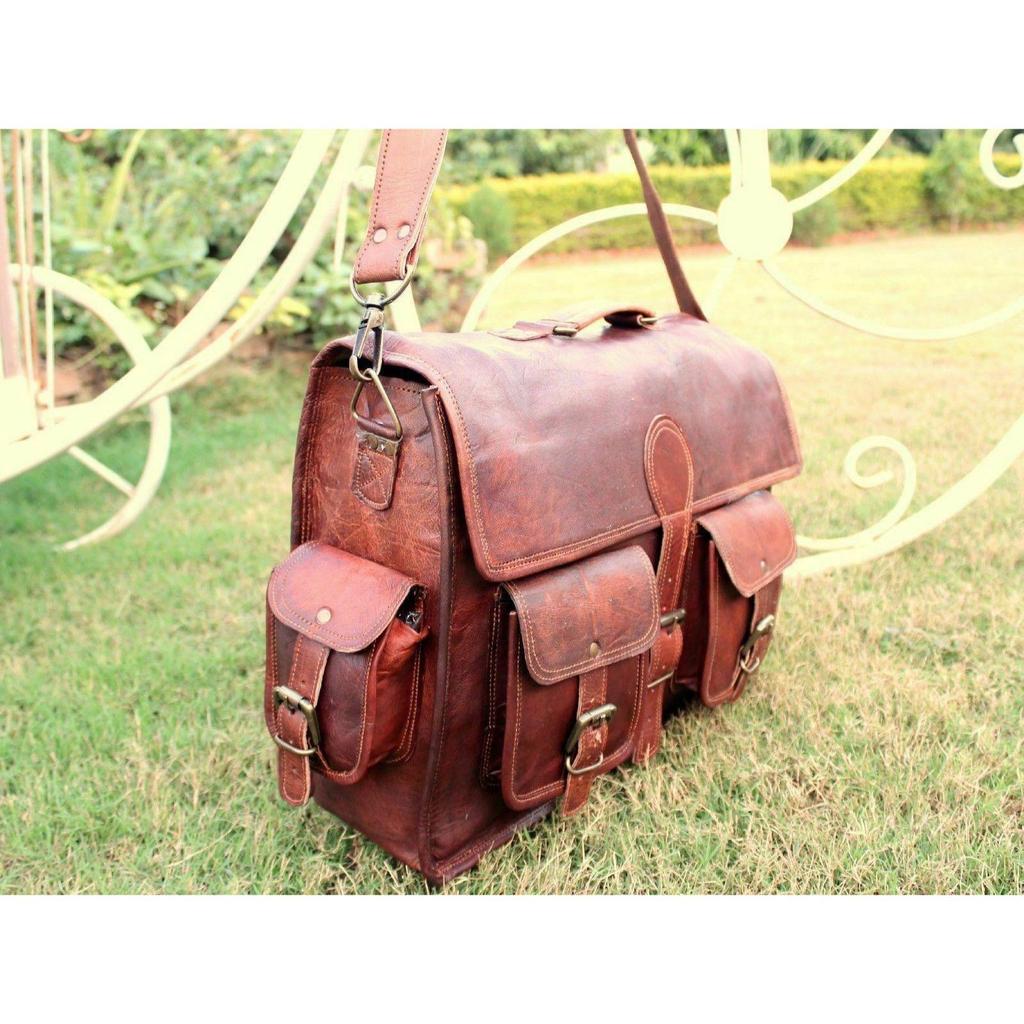 Vintage Briefcase Satchel Mild Leather Laptop Messenger Bag Shoulder Office Bag