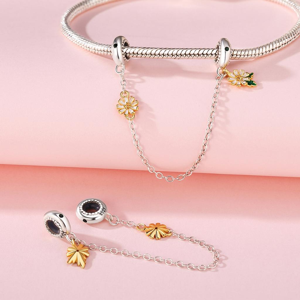 Beads Copper Charms Original Yellow Daisy Safety Chain Beads Fit Bracelet Jewelry Diy Women Fine Gift Accessory