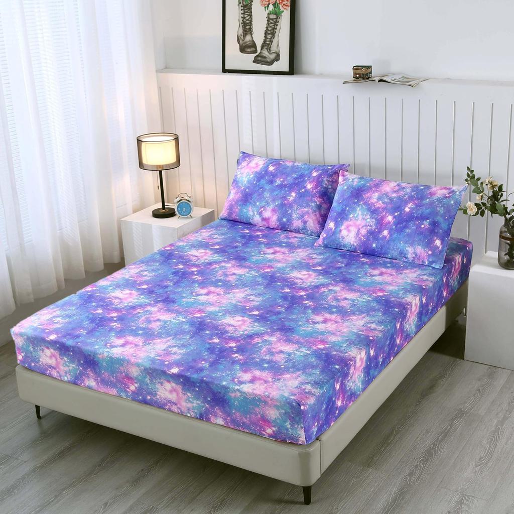 Color Galaxy Pattern Sheet Three-Piece Digital Printed Sheet Bedding Set Adult Children