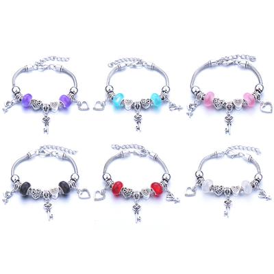Vintage Large Hole Bead Bracelet With Crown Heart Owl Elephant Charms Multi Element Jewelry For Women