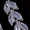 1 Pair Dangle Earrings Leaf Shape Rhinestones Jewelry Delicate Cubic Zirconia Stud Earrings for Wedding