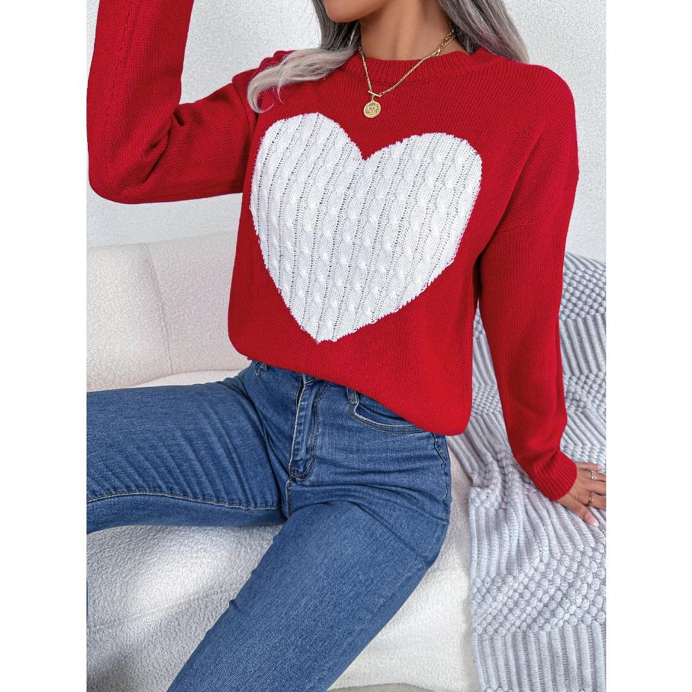 Autumn and Winter Twisted Heart Long-sleeved Pullover Sweater for Valentine's Day Women's Clothing