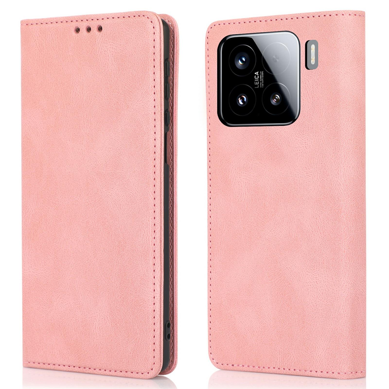 

For Xiaomi 15 Case Wallet Magnetic Closing Leather Flip Phone Cover Rose Gold