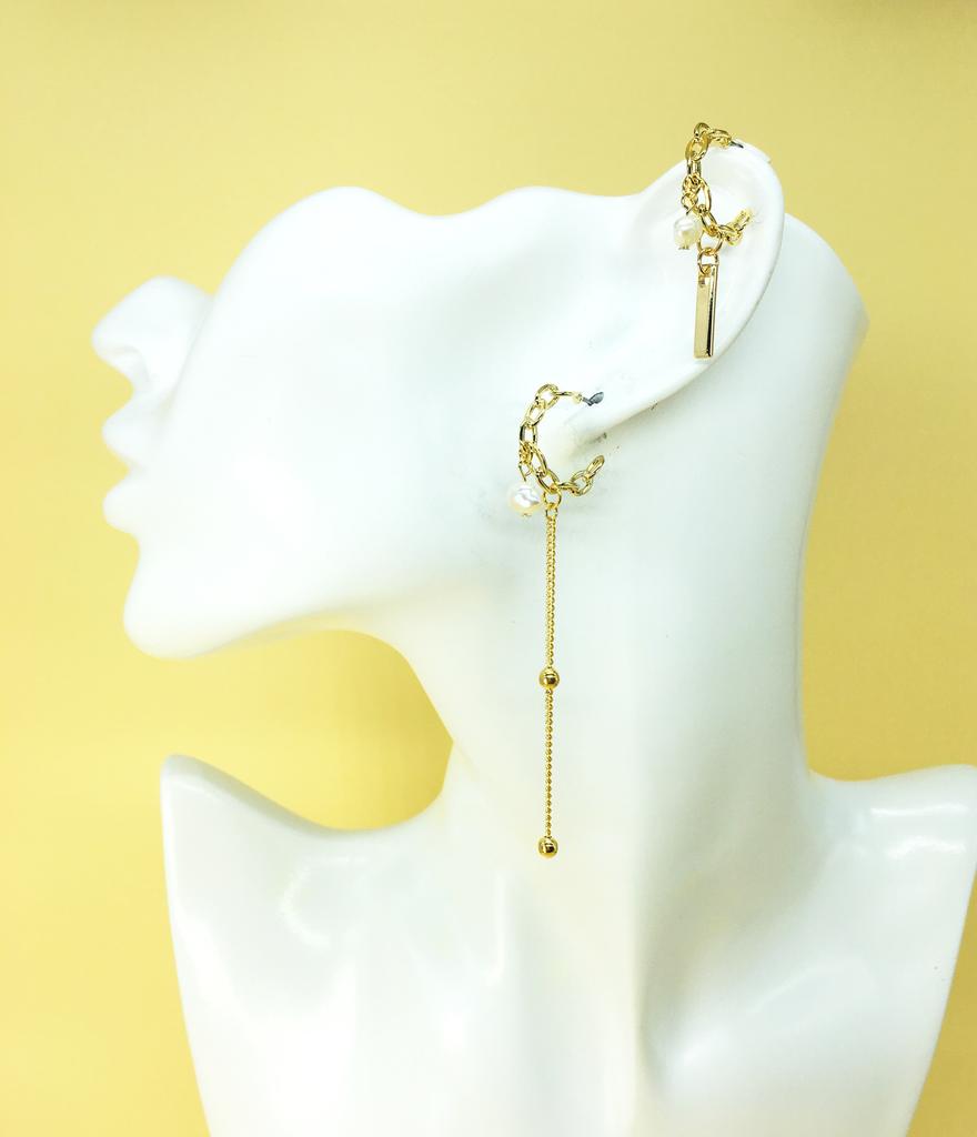 Lazy N Crazy Asymmetrical Freshwater Pearl Vintage Hoop Earrings