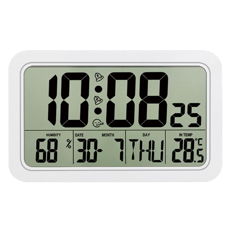 Alarm Clock Digital Wall Clocks with Date Week Indoor Temperature & Humidity Battery Operated Small Desk Clock