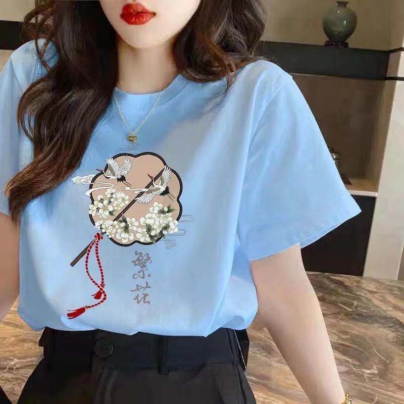 Cotton Short-sleeved T-shirt Women's Summer Style Chinese Style Loose White Bottoming T-shirt Trendy