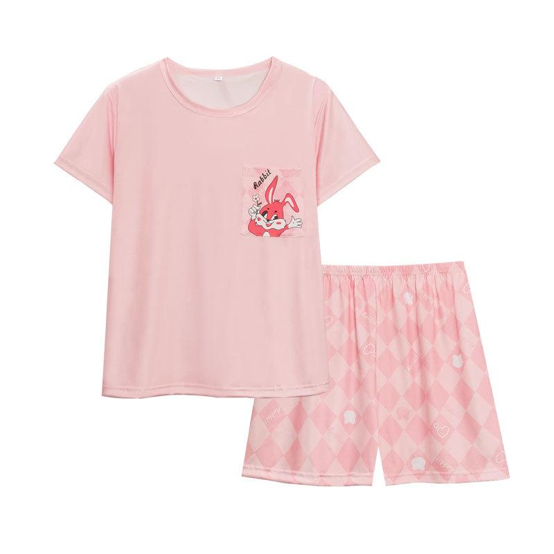 Cartoon sweet pajamas women's summer short-sleeved shorts new imitation cotton casual loose girls loungewear suit
