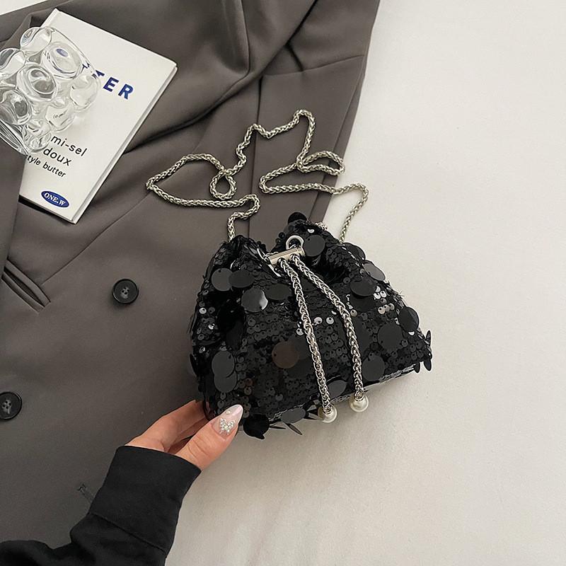 Crossbody Chain Sequin Bag Pu Material Bucket Bag For Girl Casual Use Day