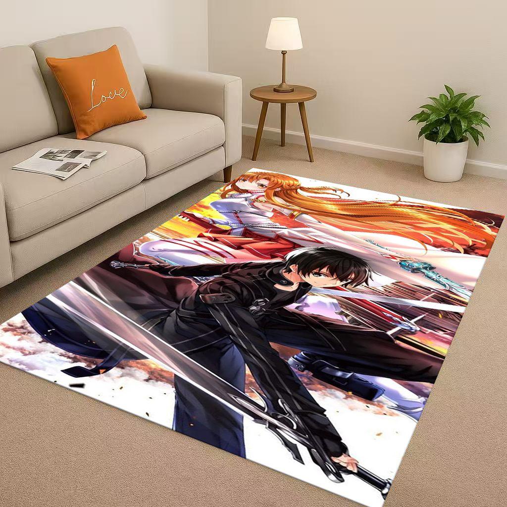 3D Sword Art Online SAO Cartoon Kirito Yuuki Asuna Living Room Non-Slip Area Rug Soft Carpet for Bedroom Sofa,Home Decor Doormat