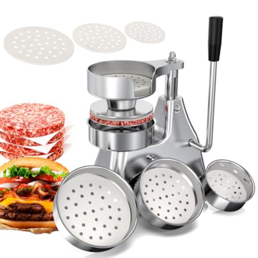 

Commercial 3-in-1 Stainless Steel Burger Patty Maker 4/5/6 Inch Easy to Clean Includes 1200 Patty Papers for Beef Pork Chicken United States