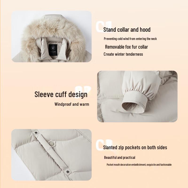 Qianrengang Women's Long Hooded Down Jacket with Large Fur Collar