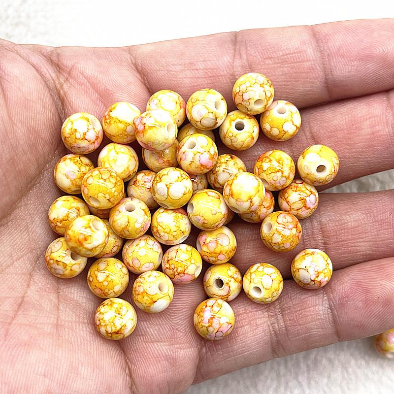 50pcs 8mm Flowering Round Acrylic Beads Loose Spacer Beads for Jewelry Making DIY Bracelet Accessories