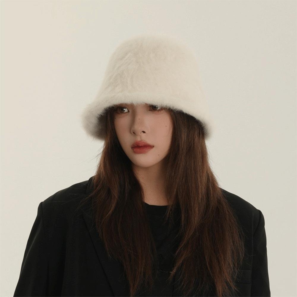 Warm Winter Fisherman Hat Furry Anti-cold Bucket Hat Temperament Plush Bucket Cap  Autumn