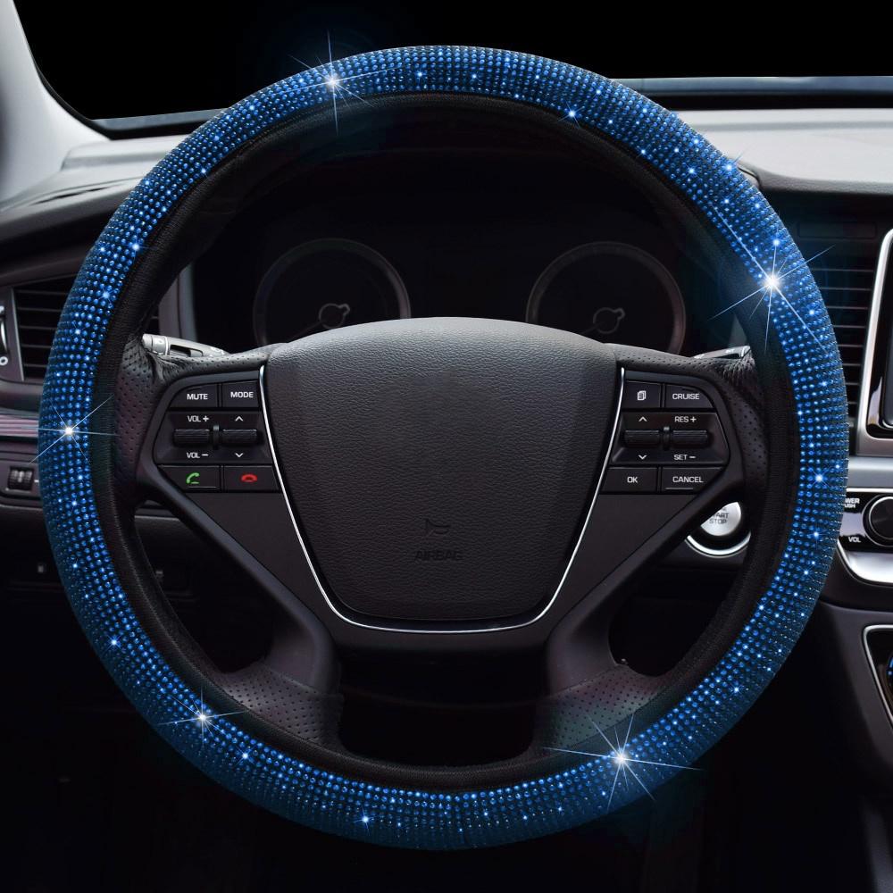 38cm Bling Rhinestones Steering Wheel Cover for Women Girl with Crystal Diamond Sparkling Car SUV Breathable Anti-Slip Universal Steering Wheel Covers