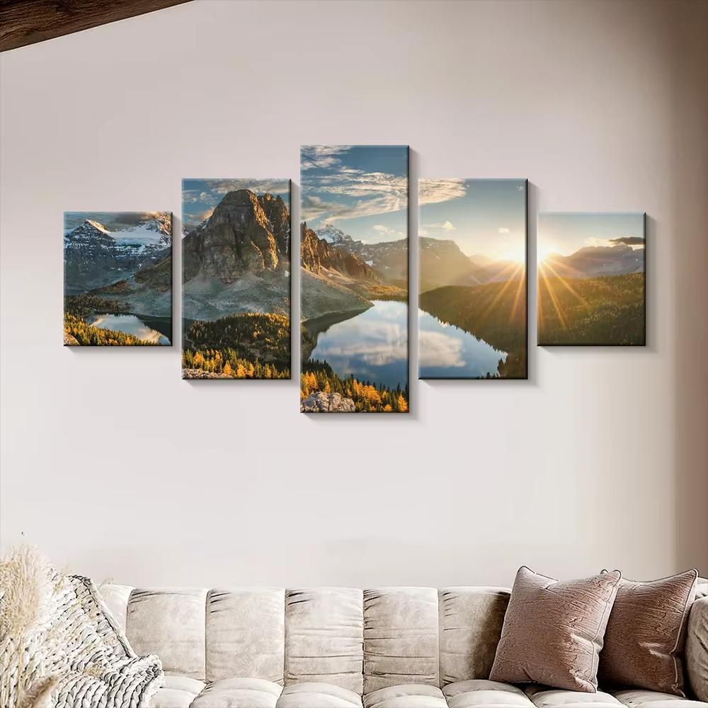5pcs Landscape Canvas Painting Modern Wall Art Printed Picture Home Decor Mountain Sunset Wall Art for Living Room Decor Unframe