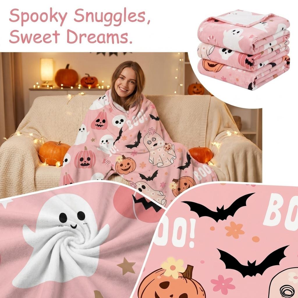 Halloween Flannel Throw Blanket 70 cm - Pumpkin Print Soft Cozy Couch Blanket for Fall Winter Home Nap and Decor