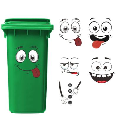 4 Pcs Funny Trash Can Sticker Cartoon Expressions Dustbin Decals Large Waterproof Vinyl
