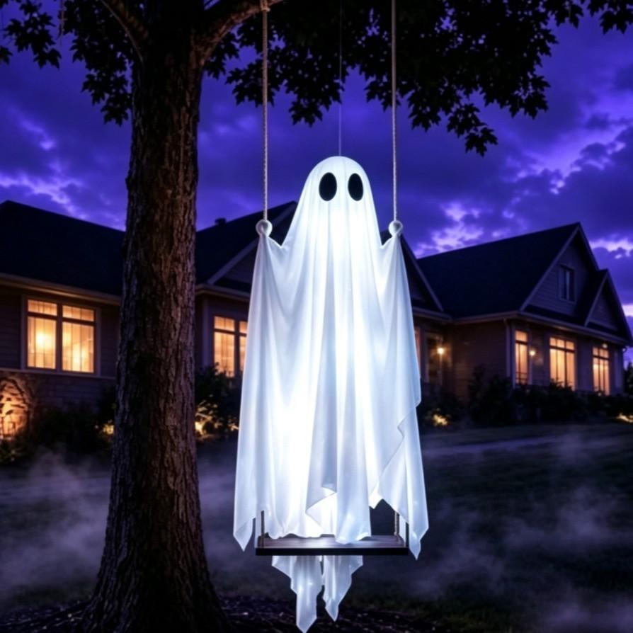 Halloween Geist Hängende Schaukel Dekoration Mit Fernbedienung LED-Lichtern Für Außenbereich Garten Und Hof