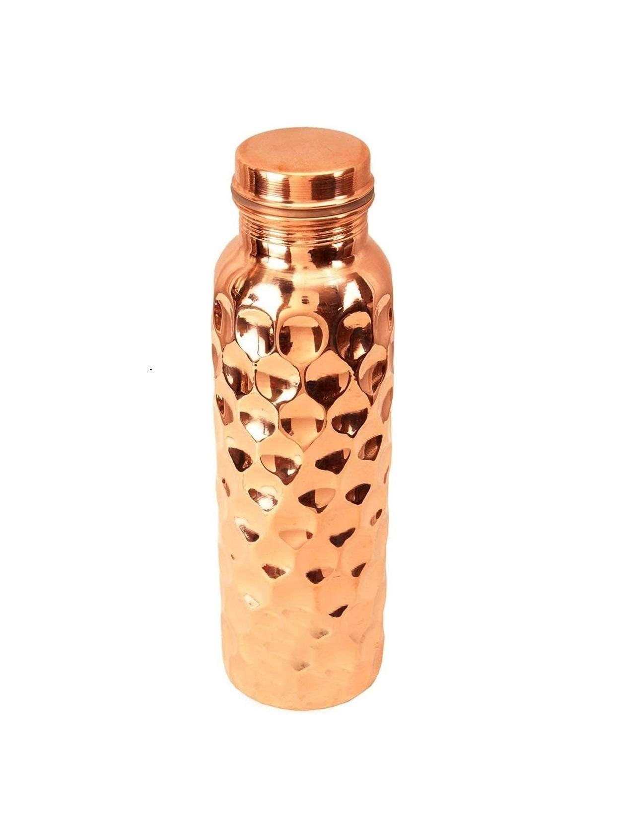 TreegoArt Pure Copper Water Bottle With Diamond Hammered Design Drinkware Storage Purpose For Home And Kitchen - 1 Liter 1000 Ml