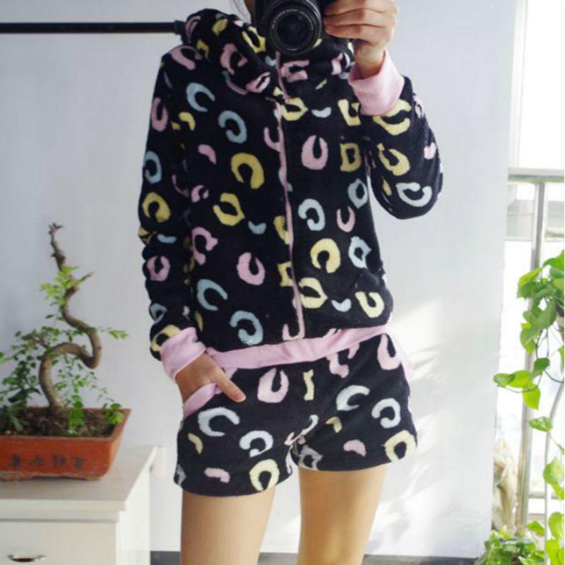 

Japanese Style Autumn and Winter Women s Flannel Hot Pants Pajamas Black M