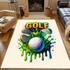 Colorful Golf Theme with Clubs and Ball Patterned Carpet, Non Slip Mat Suitable for Living Room and Bedroom Sofas